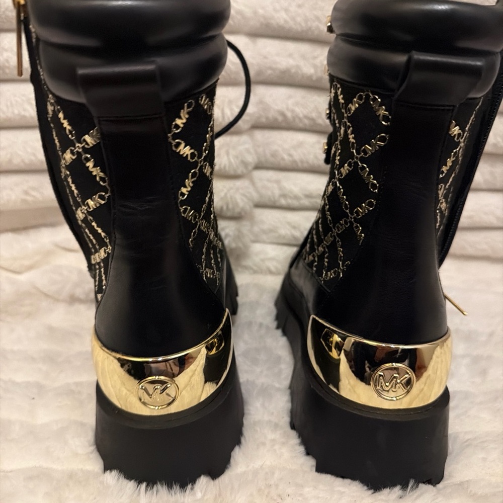 Michaels Black Combat Boots with Gold Detailing - Picture 6 of 10